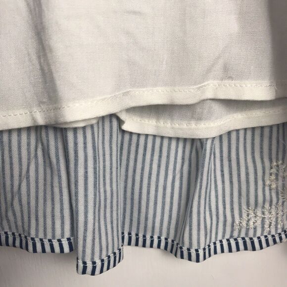 Lumiere Tiered Mini Dress Short Sleeve Embroidered Blue White Striped Size Small - Picture 3 of 8